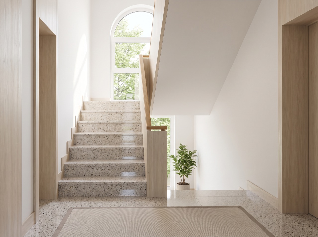 Sauberes, gepflegtes Treppenhaus eines Mehrfamilienhauses